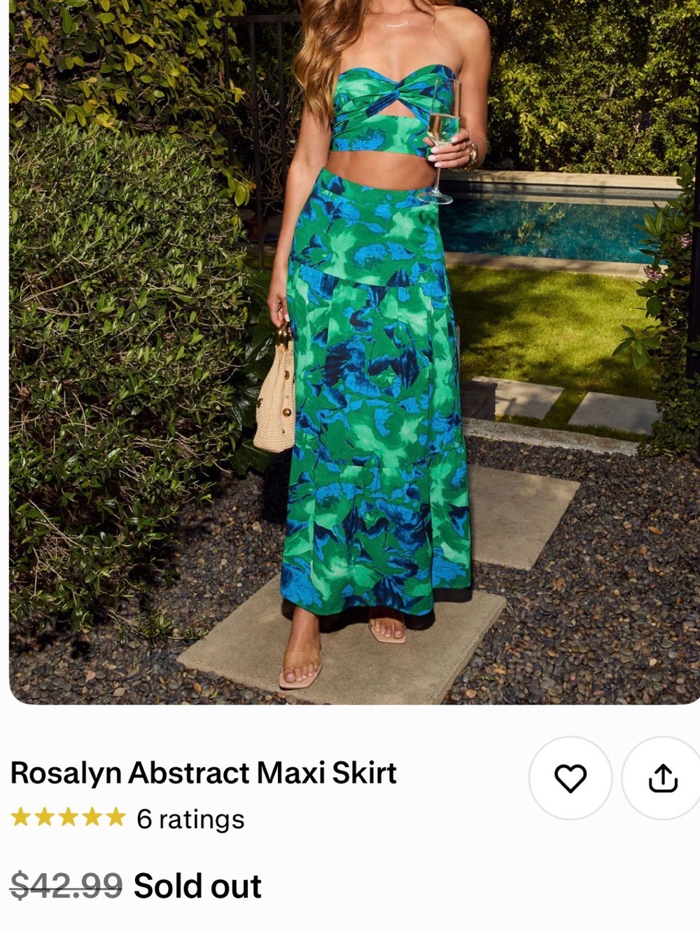 Vici Green Blue Abstract Two-Piece Maxi Skirt Set